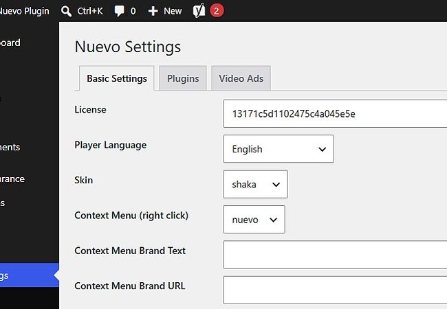 Nuevo Settings
