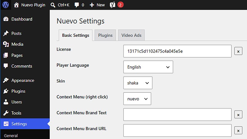 Nuevo Settings